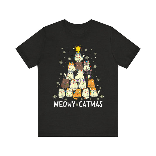 Meowy Catmas Cat Christmas Tree Xmas Girls Boys Funny Santa T-Shirt