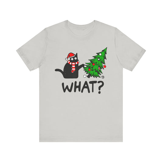 Funny Black Cat Christmas Tree Merry Xmas Humor Cat What? T-Shirt