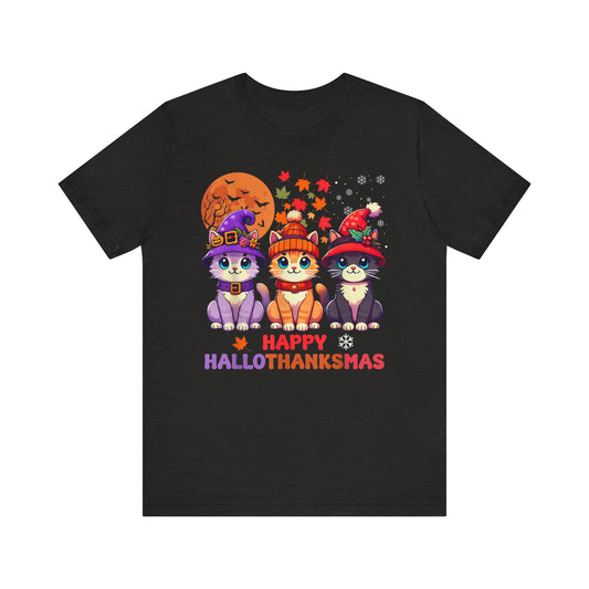 Halloween Thanksgiving Christmas Happy HalloThanksMas Cats T-Shirt