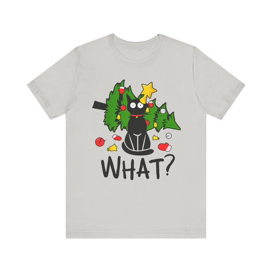 Funny Black Cat Christmas Tree Merry Xmas Humor Cat What? T-Shirt