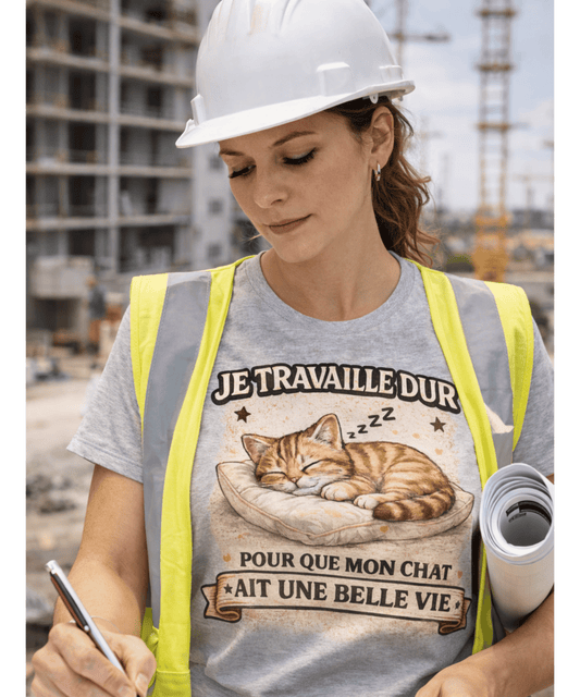 T-Shirt Chat Drôle Vintage – Je Travaille Dur Pour Que Mon Chat Ait Une Belle Vie